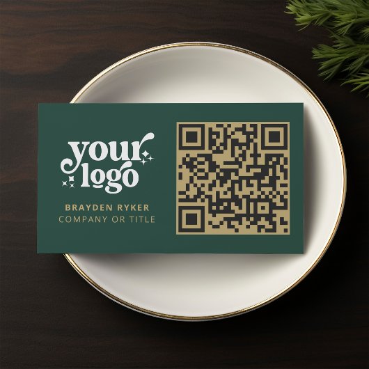 QR Code Business Logo Professioneel Modern Groen Visitekaartje