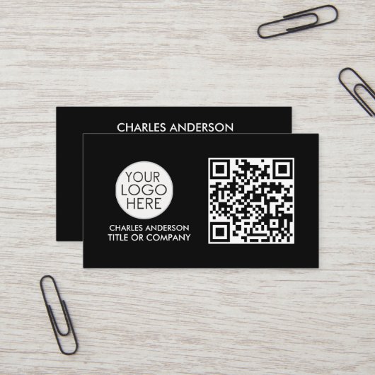 QR Code Business Logo | Professioneel zwart wit Visitekaartje (Voorkant / Achterkant in situ)