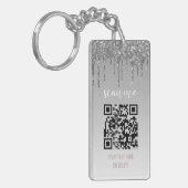 QR Code Business Logo Silver Glitter Drip Sleutelhanger (Voorkant Links)