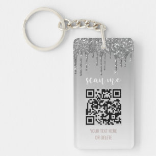 QR Code Business Logo Silver Glitter Drip Sleutelhanger