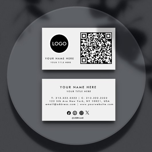 QR Code Business Logo | White Modern Professional Visitekaartje