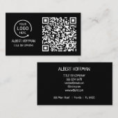 QR Code Business Logo | Zwarte moderne professiona Contactkaartje (Voorkant / Achterkant)