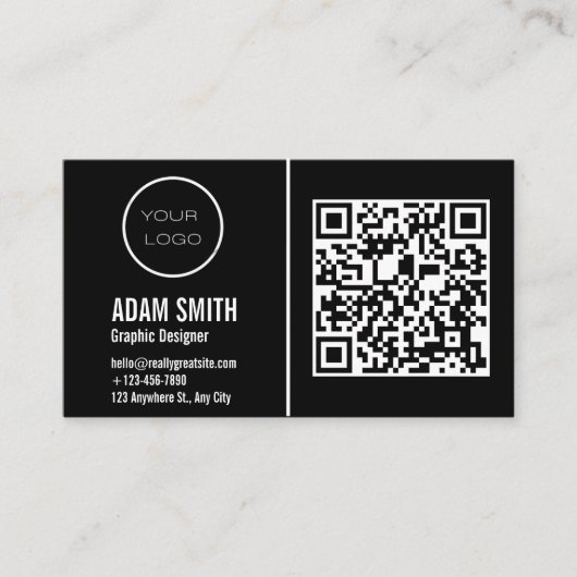 QR Code Business Logo | Zwarte moderne professiona Visitekaartje (Voorkant)