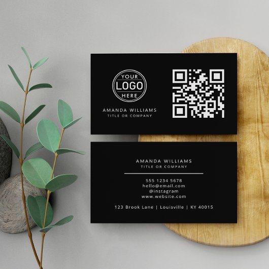 QR Code Business Logo | Zwarte moderne professiona Visitekaartje