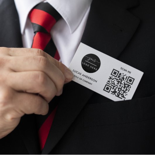 QR Code Business Logo | Zwarte moderne professiona Visitekaartje