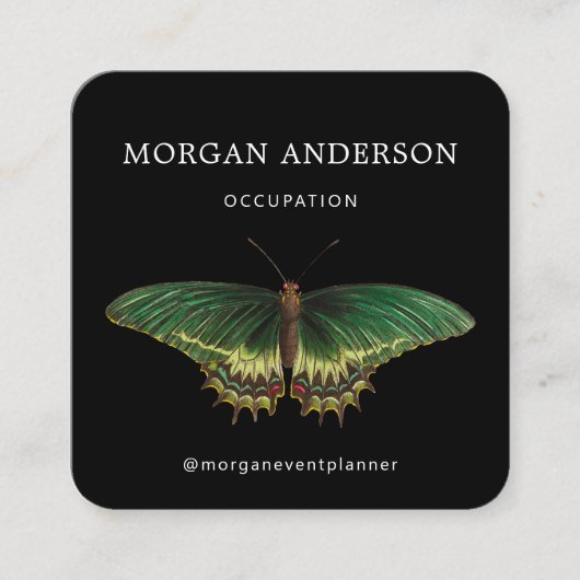 QR-code  Butterfly Black Vierkante Visitekaartje (Voorkant)