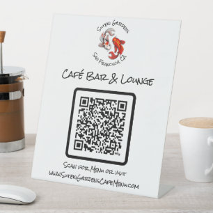 QR Code Cafe Menu Yin Yang Koi Fish Business Logo Reclamebord Met Voetstuk