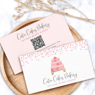 QR Code Cake Blush Pink Sprinkles Pastry Chef Chic Visitekaartje