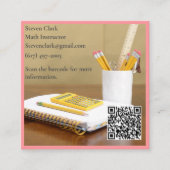 QR Code Calculator Pink Tutor Math Teacher  Vierkante Visitekaartje (Voorkant)