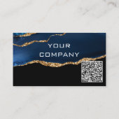 QR Code Carte de visite Agate Marine Blue Gold Par (Dos)