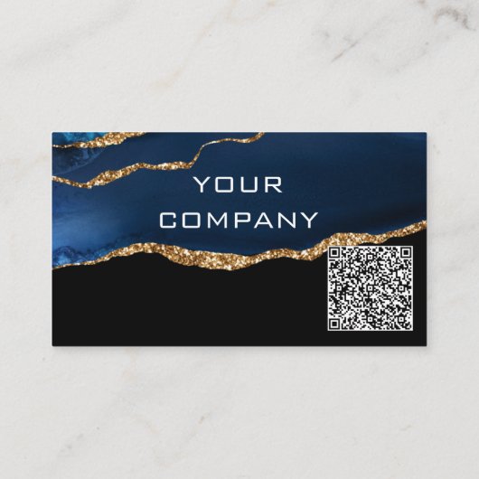 QR Code Carte de visite Agate Marine Blue Gold Par (Dos)