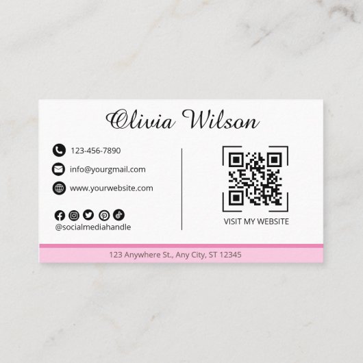QR Code Carte de visite rose moderne simple (Dos)