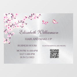 QR-code | Cherry Blossom Pink Silver Salon Raamsticker