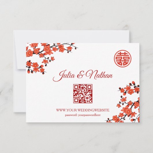 QR-code | Cherry Blossom Red RSVP Chinese bruiloft (Achterkant)