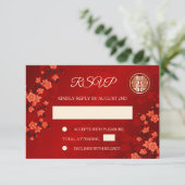 QR-code | Cherry Blossom Red RSVP Chinese bruiloft Kaart (Staand voorkant)