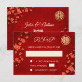 QR-code | Cherry Blossom Red RSVP Chinese bruiloft Kaartje (Voorkant / Achterkant)