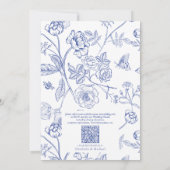 QR Code Chinoiserie Frans Blauw Bloemen Bruiloft Kaart (Achterkant)