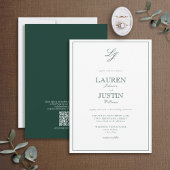 QR Code Classic Emerald Green Monogram Weddenschap Kaart