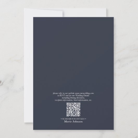 QR Code Classic Navy Blue Script Monogram Weddensc Kaart (Achterkant)