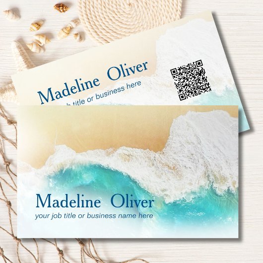 QR Code Coastal Ocean Beach Moderne Waterverf Visitekaartje