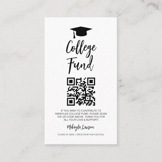 QR Code College Fonds Afstudeerfeest Afstuderen Informatiekaartje (Voorkant)