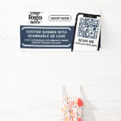 QR Code Company Logo Blauw Indoor Outdoor Vinyl Spandoek (Insitu)