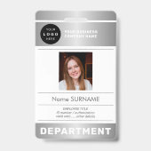 QR code company logo employee photo silver ID Badge (Voorkant)