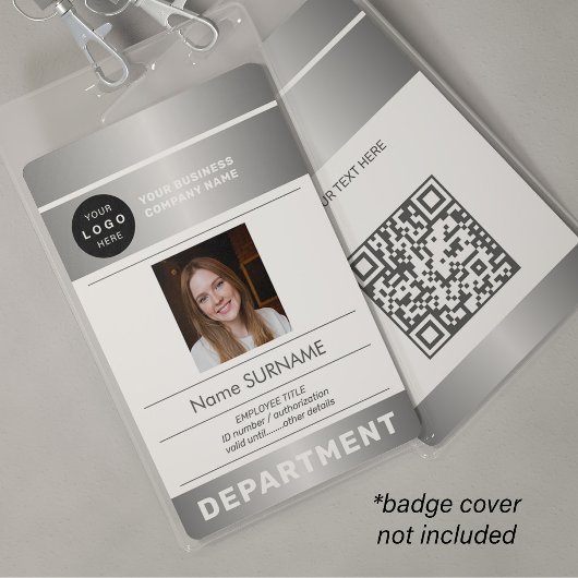 QR code company logo employee photo silver ID Badge