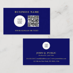 QR Code Company Logo Hier Sjabloon Navy Blue Visitekaartje