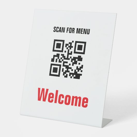 QR Code Contactloos Scannbaar Menu Zwart Wit Reclamebord Met Voetstuk (Voorkant)