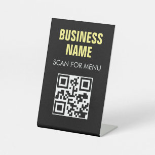 QR Code Contactloos Scannbaar Menu Zwart Wit Reclamebord Met Voetstuk