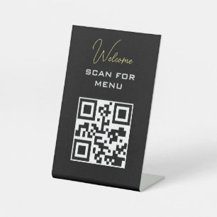 QR Code Contactloos Scannbaar Menu Zwart Wit Reclamebord Met Voetstuk