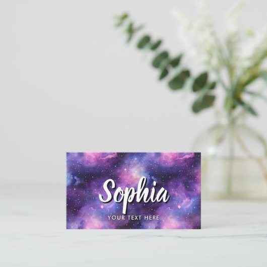 QR Code Cosmic Galaxy Stars Purple Nebula Visitekaartje (Staand voorkant)