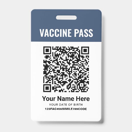 QR-code Covid Vaccine Pass Navy Blue ID Badge (Voorkant)