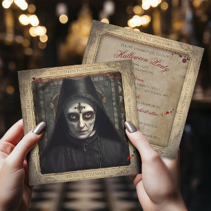QR Code Creepy Nun Lunatic Asylum Halloween Kaart