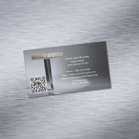 QR Code Cross Priest Business Card Magnet (In Situ)