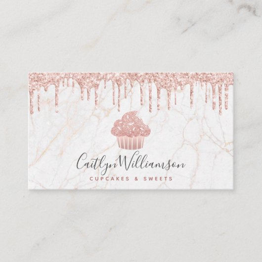 QR-code Cupcake Roos Gold Glitter Drip Marble Chef Visitekaartje (Voorkant)