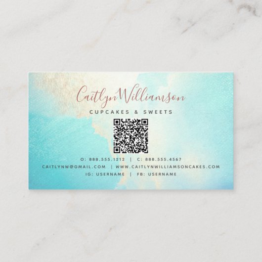 QR-code Cupcake Roze Rose Glitter Blue Waterverf Visitekaartje (Achterkant)