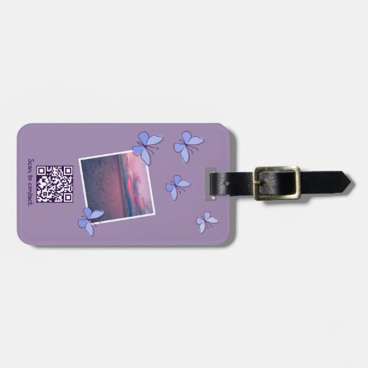 QR code Custom Afbeelding Blue Butterfly Flutter Bagagelabel (Voorkant horizontaal)