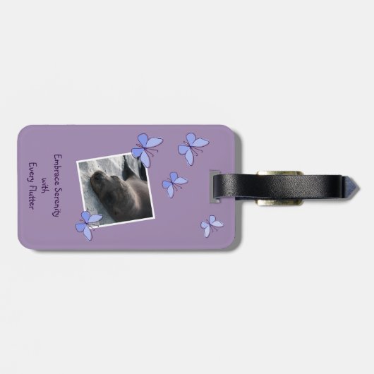 QR code Custom Afbeelding Blue Butterfly Flutter Bagagelabel (Achterkant horizontaal)