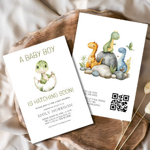 QR-code Cute Dinosaur Komt Gauw Uit Baby Shower Kaart