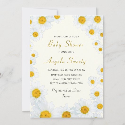 QR Code Daisy Flowers Baby shower Invitation (Devant)