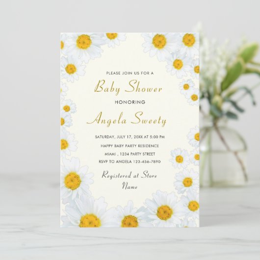 QR Code Daisy Flowers Baby shower Invitation (Debout devant)