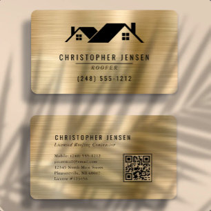 QR Code Dakbedekking Zwart Goud Metaal Afgerond Visitekaartje