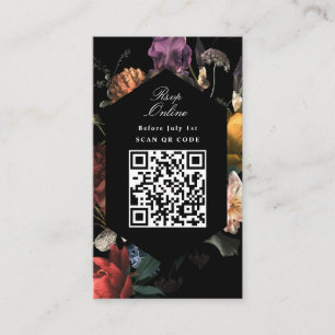 QR Code Dark Moody Black Floral Website RSVP Informatiekaartje