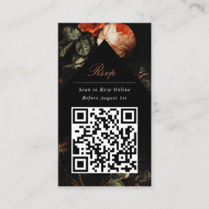 QR Code Dark Moody Black Floral Website RSVP Informatiekaartje