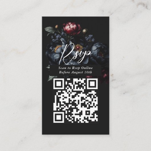 QR Code Dark Moody Pioengotische bruiloft RSVP Informatiekaartje (Voorkant)