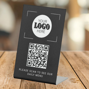 QR-code digitaal menu aangepast logo zwart tafelbl Reclamebord Met Voetstuk