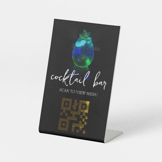 QR Code Digitale menucocktail bar Reclamebord Met Voetstuk (Voorkant)