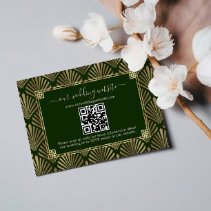 QR Code Donkergroen Goud Art Deco Bruiloft RSVP Kaartje